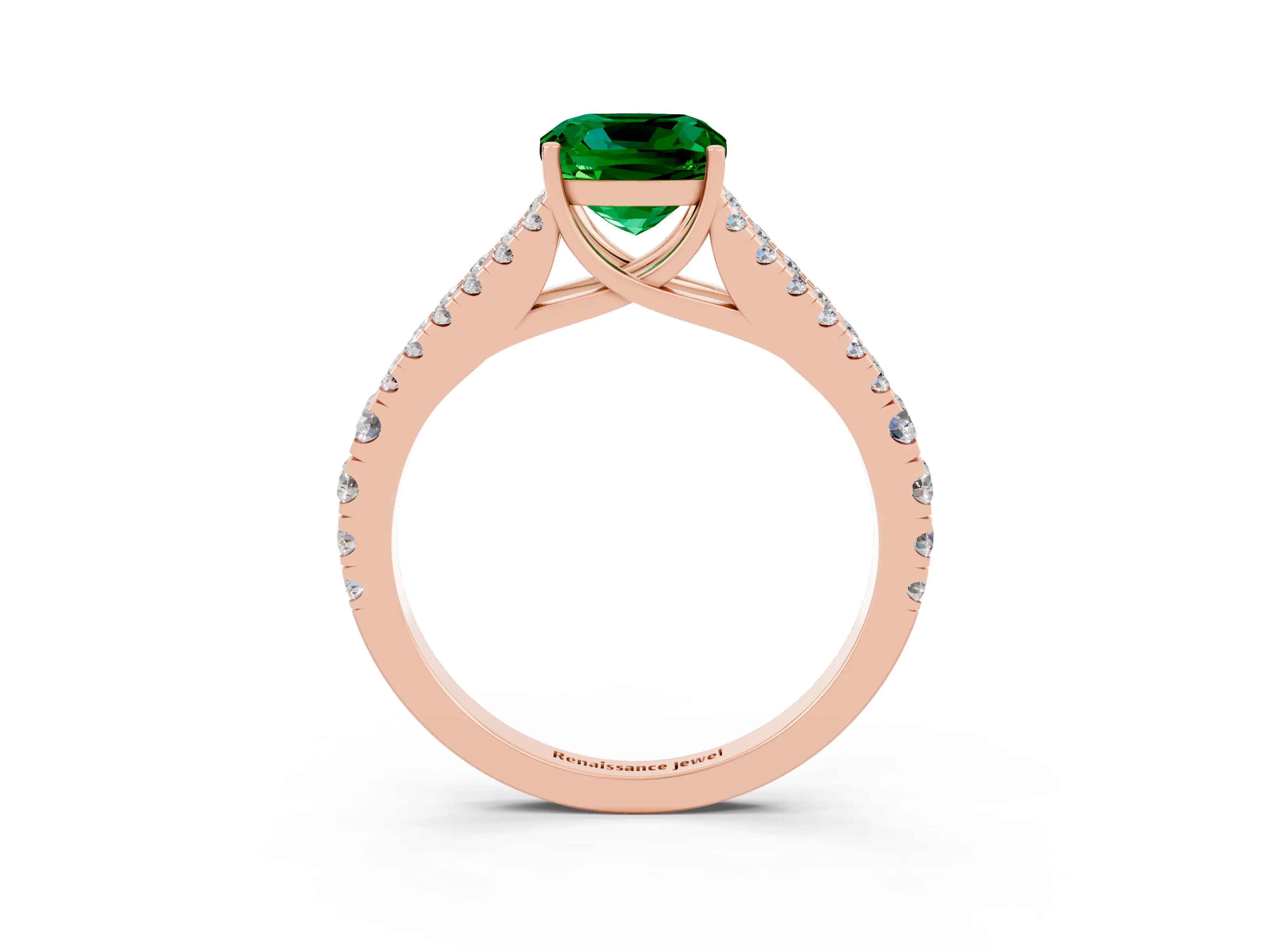 Rose gold Cushion Cut Emerald Split Shank Pavé Engagement Ring with Four-Prong Setting_15