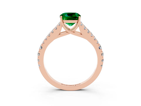Rose gold Cushion Cut Emerald Split Shank Pavé Engagement Ring with Four-Prong Setting_15