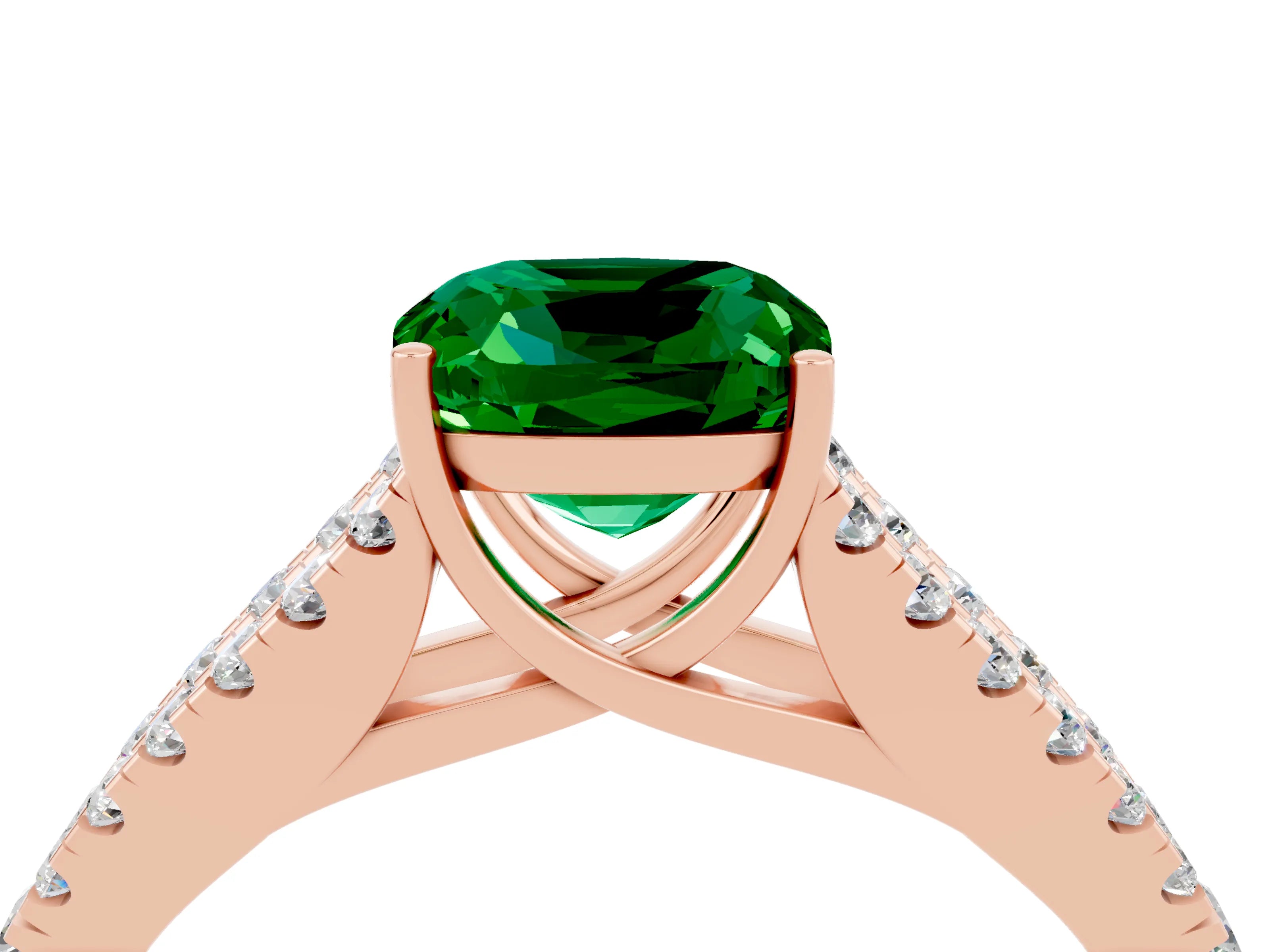 Rose gold Cushion Cut Emerald Split Shank Pavé Engagement Ring with Four-Prong Setting_16