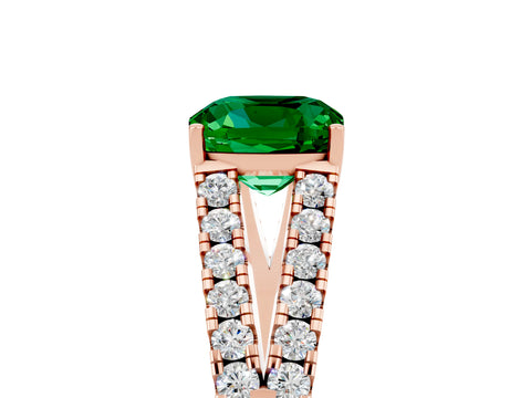 Rose gold Cushion Cut Emerald Split Shank Pavé Engagement Ring with Four-Prong Setting_17