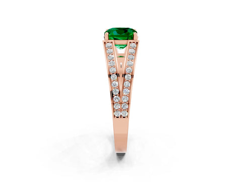 Rose gold Cushion Cut Emerald Split Shank Ring with Pavé Band and Four-Prong Setting_2