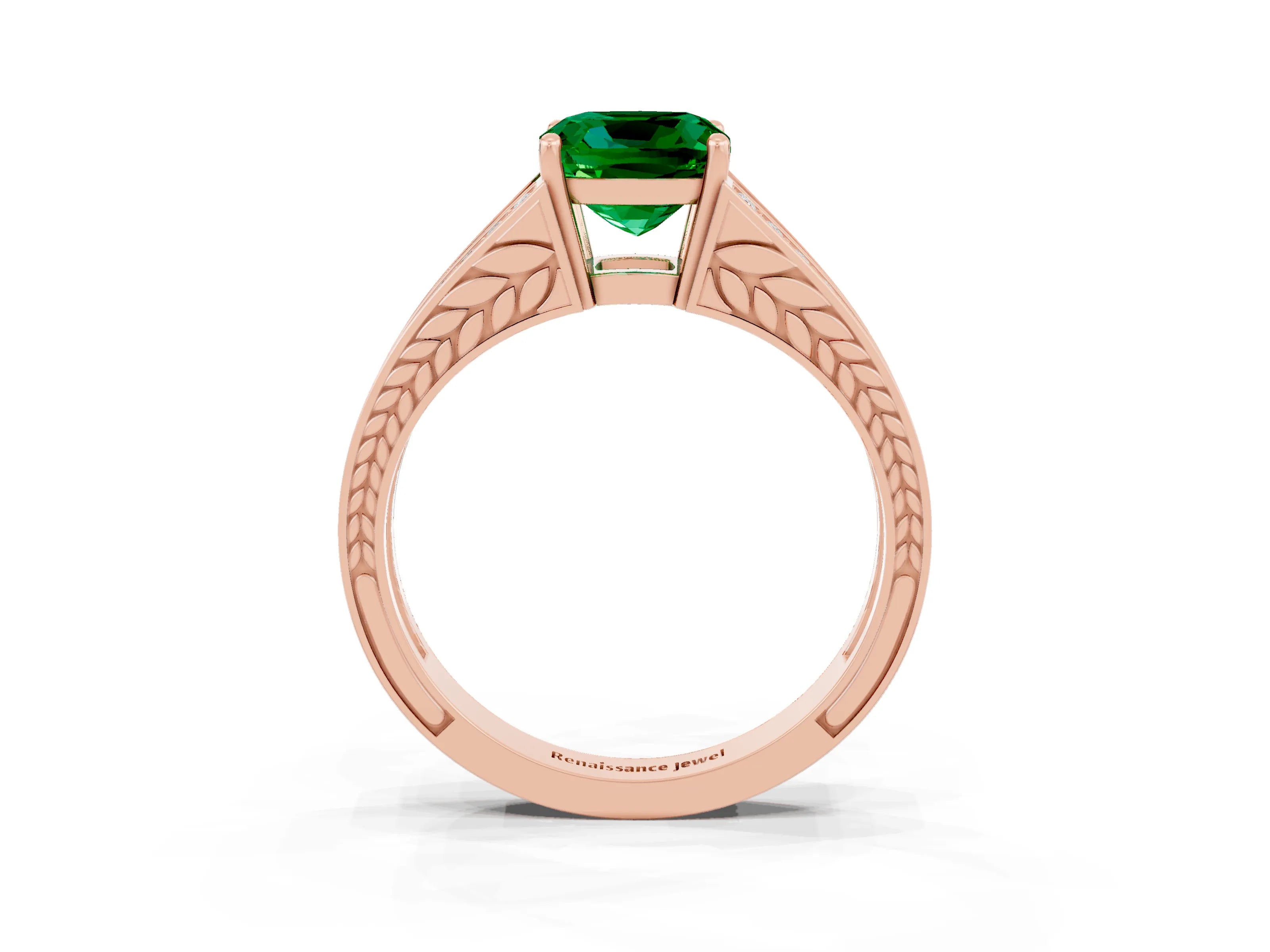 Rose gold Cushion Cut Emerald Split Shank Ring with Pavé Band and Four-Prong Setting_3