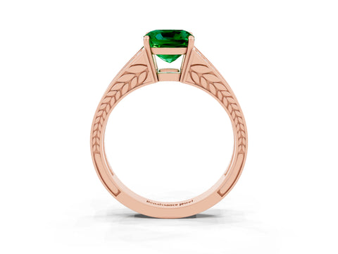 Rose gold Cushion Cut Emerald Split Shank Ring with Pavé Band and Four-Prong Setting_3