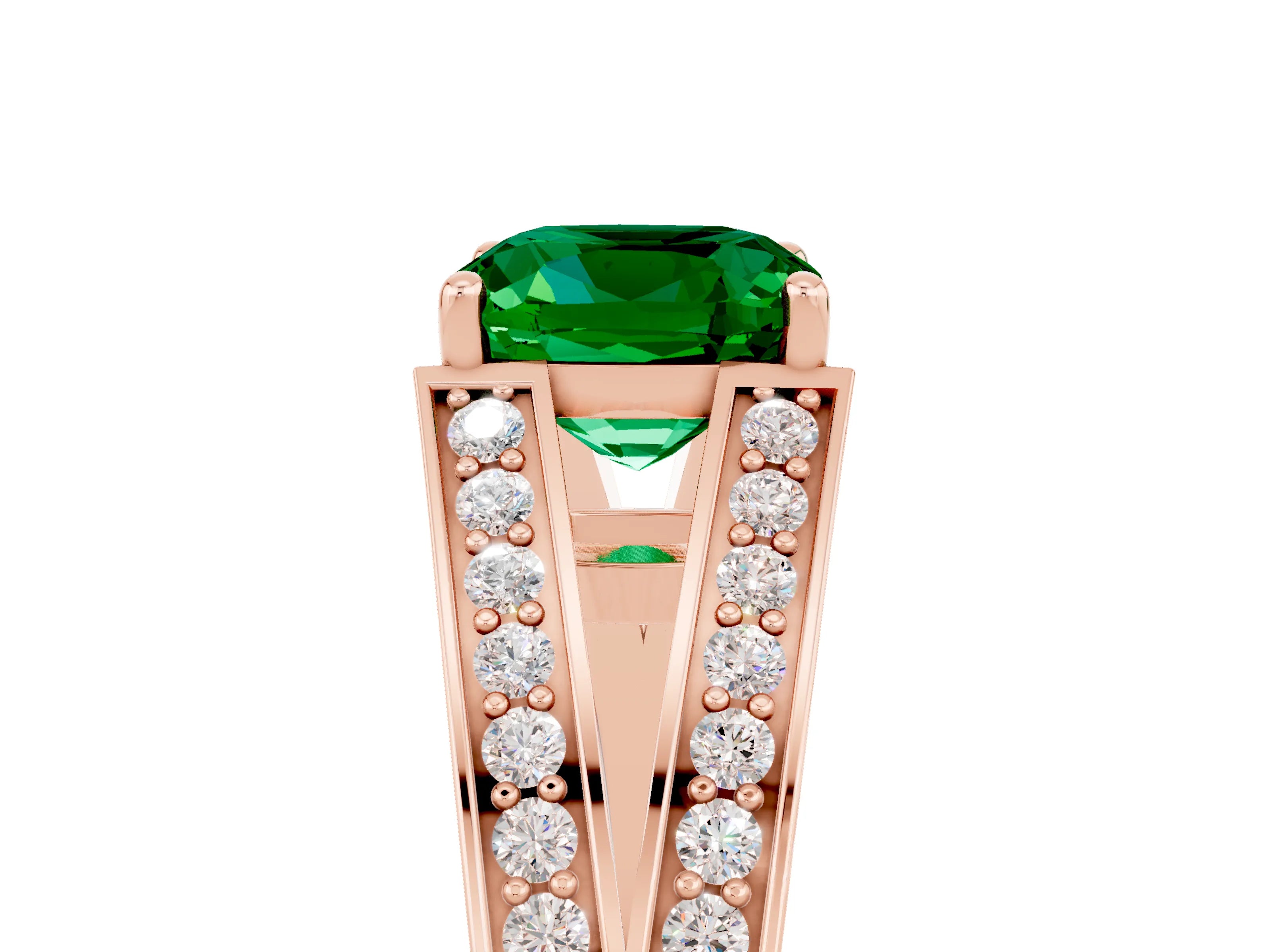 Rose gold Cushion Cut Emerald Split Shank Ring with Pavé Band and Four-Prong Setting_5
