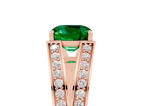 Rose gold Cushion Cut Emerald Split Shank Ring with Pavé Band and Four-Prong Setting_5