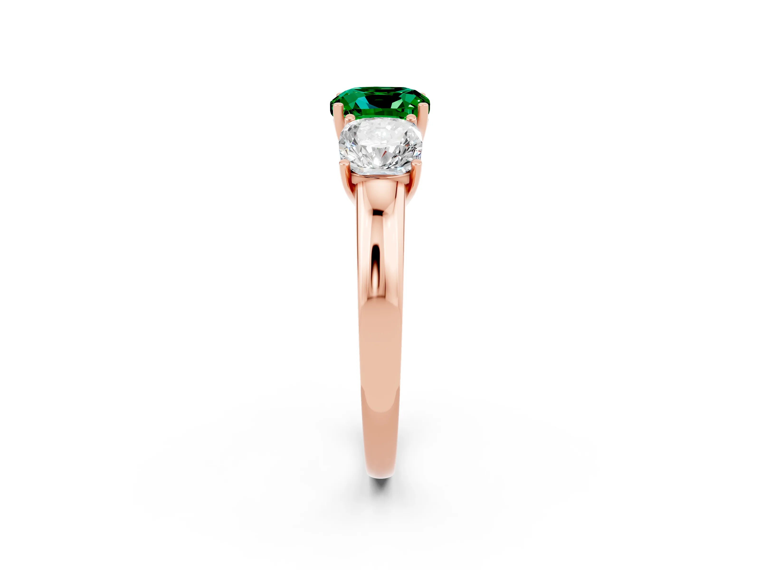 Rose gold Cushion Cut Emerald Three-Stone Ring with Four-Prong Setting and Classic Band_2