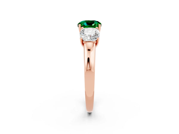 Rose gold Cushion Cut Emerald Three-Stone Ring with Four-Prong Setting and Classic Band