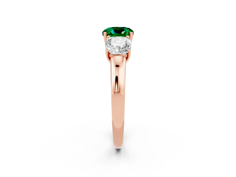 Rose gold Cushion Cut Emerald Three-Stone Ring with Four-Prong Setting and Classic Band_2