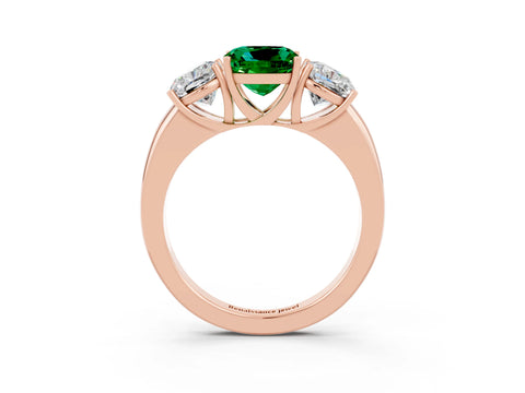 Rose gold Cushion Cut Emerald Three-Stone Ring with Four-Prong Setting and Classic Band_3