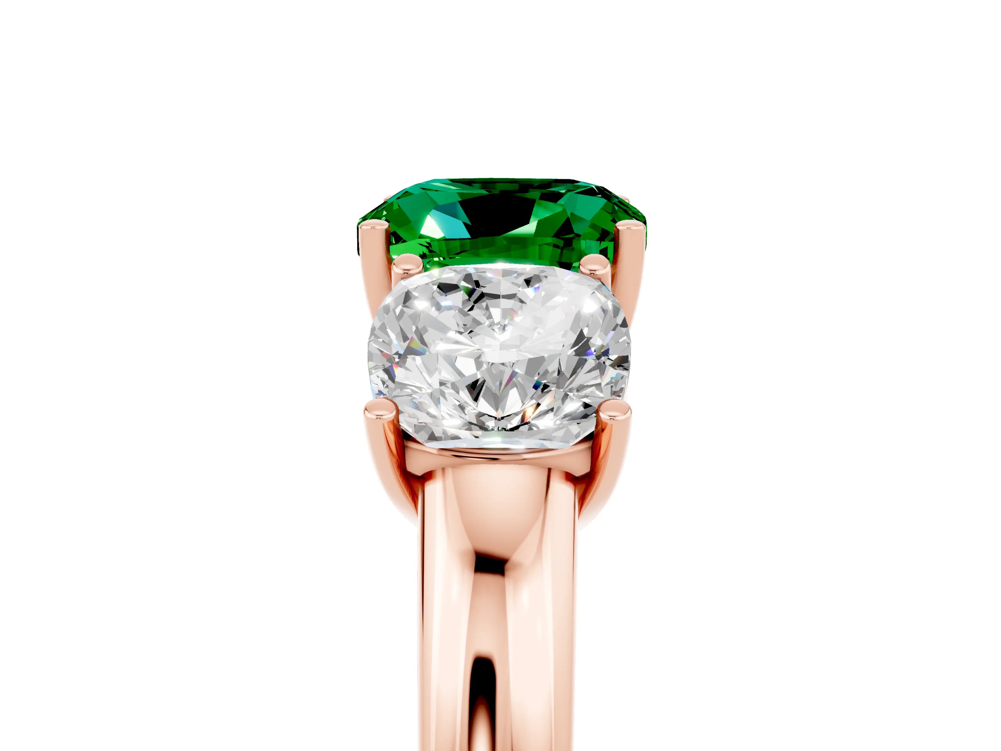 Rose gold Cushion Cut Emerald Three-Stone Ring with Four-Prong Setting and Classic Band_5