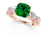 Rose gold Cushion Cut Emerald Three-Stone Ring with Pavé Split Shank and Four-Prong Setting_13