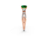 Rose gold Cushion Cut Emerald Three-Stone Ring with Pavé Split Shank and Four-Prong Setting_14