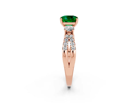 Rose gold Cushion Cut Emerald Three-Stone Ring with Pavé Split Shank and Four-Prong Setting_14