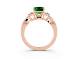 Rose gold Cushion Cut Emerald Three-Stone Ring with Pavé Split Shank and Four-Prong Setting_15