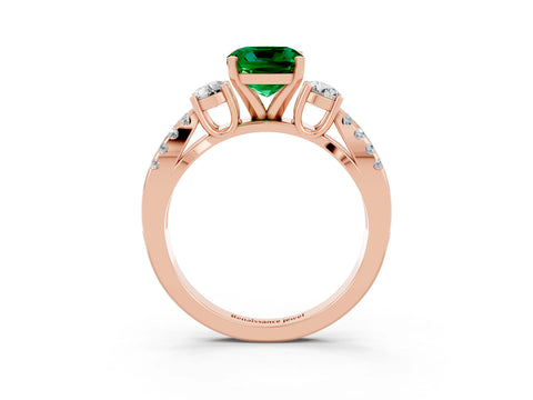 Rose gold Cushion Cut Emerald Three-Stone Ring with Pavé Split Shank and Four-Prong Setting_15