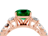 Rose gold Cushion Cut Emerald Three-Stone Ring with Pavé Split Shank and Four-Prong Setting_16