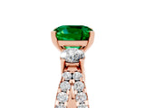 Rose gold Cushion Cut Emerald Three-Stone Ring with Pavé Split Shank and Four-Prong Setting_17