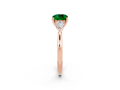 Rose gold Cushion Cut Emerald Three-Stone Ring with Pear Side Stones and Four-Prong Setting_14