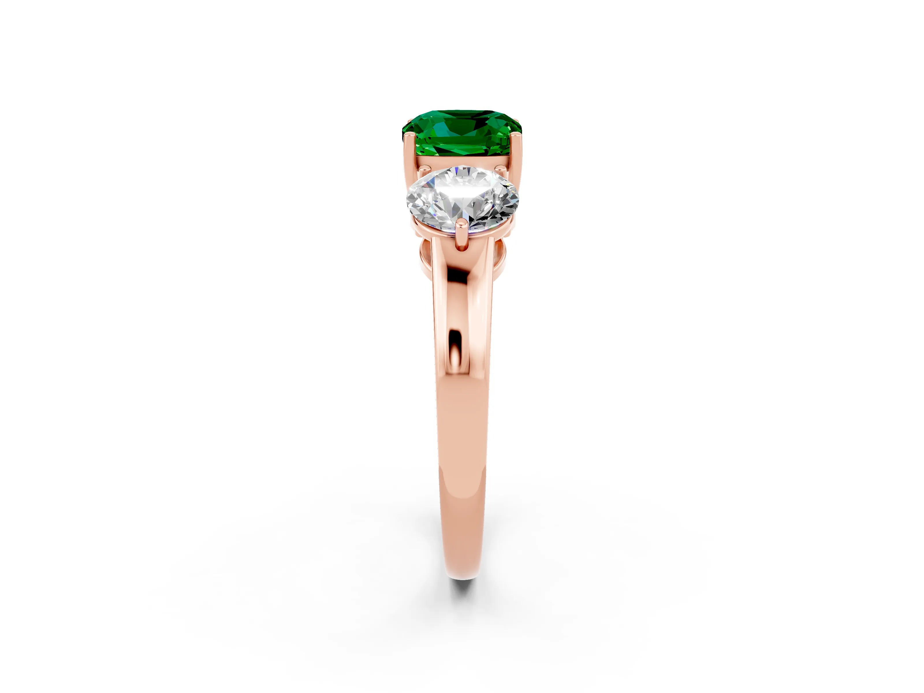 Rose gold Cushion Cut Emerald Three-Stone Ring with Prong Setting and Classic Band_2