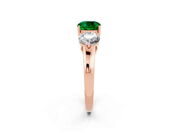 Rose gold Cushion Cut Emerald Three-Stone Ring with Prong Setting and Classic Band