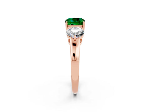 Rose gold Cushion Cut Emerald Three-Stone Ring with Prong Setting and Classic Band_2