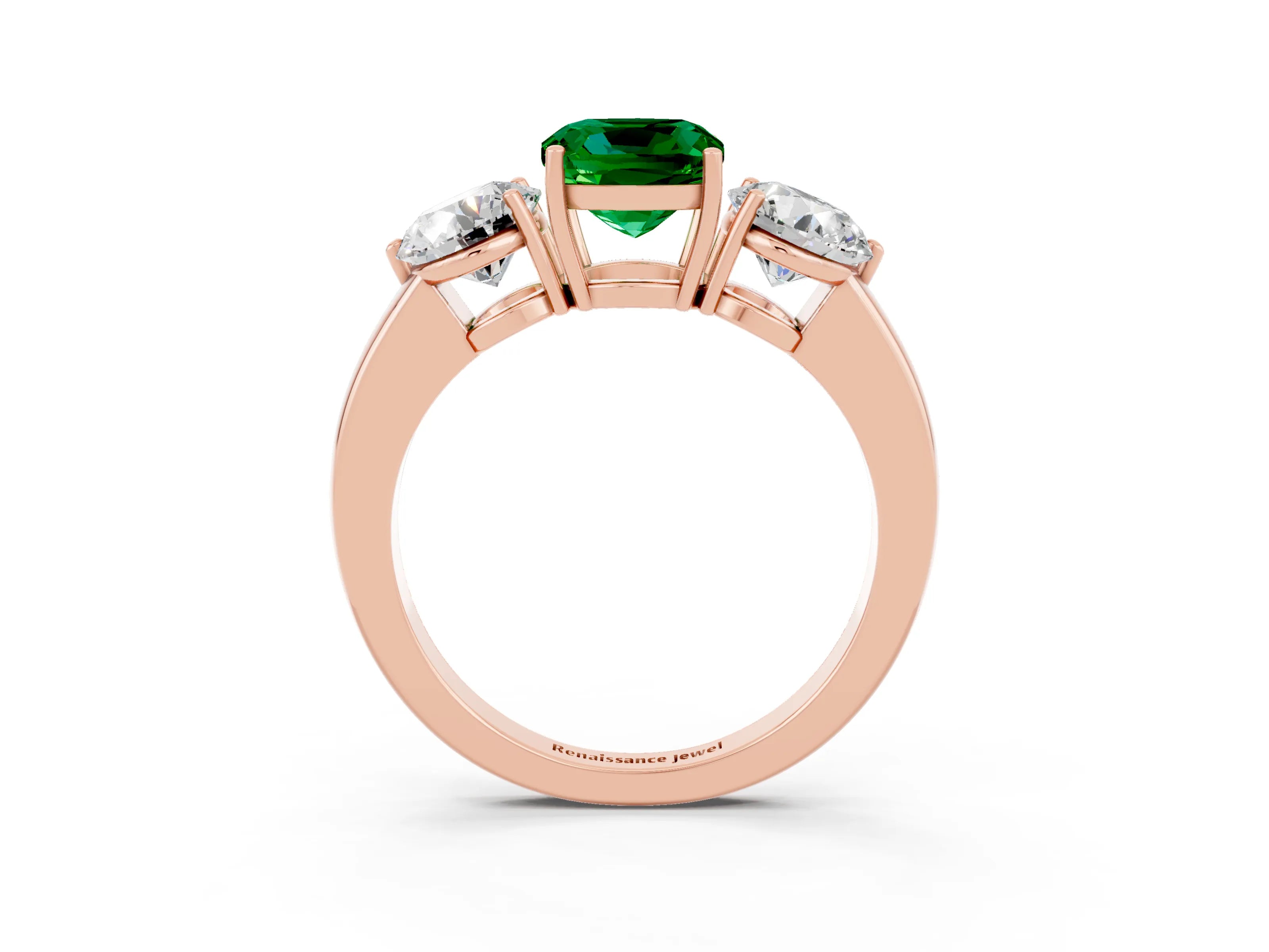 Rose gold Cushion Cut Emerald Three-Stone Ring with Prong Setting and Classic Band_3