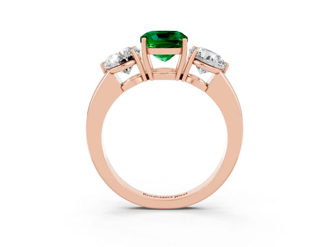 Rose gold Cushion Cut Emerald Three-Stone Ring with Prong Setting and Classic Band_3