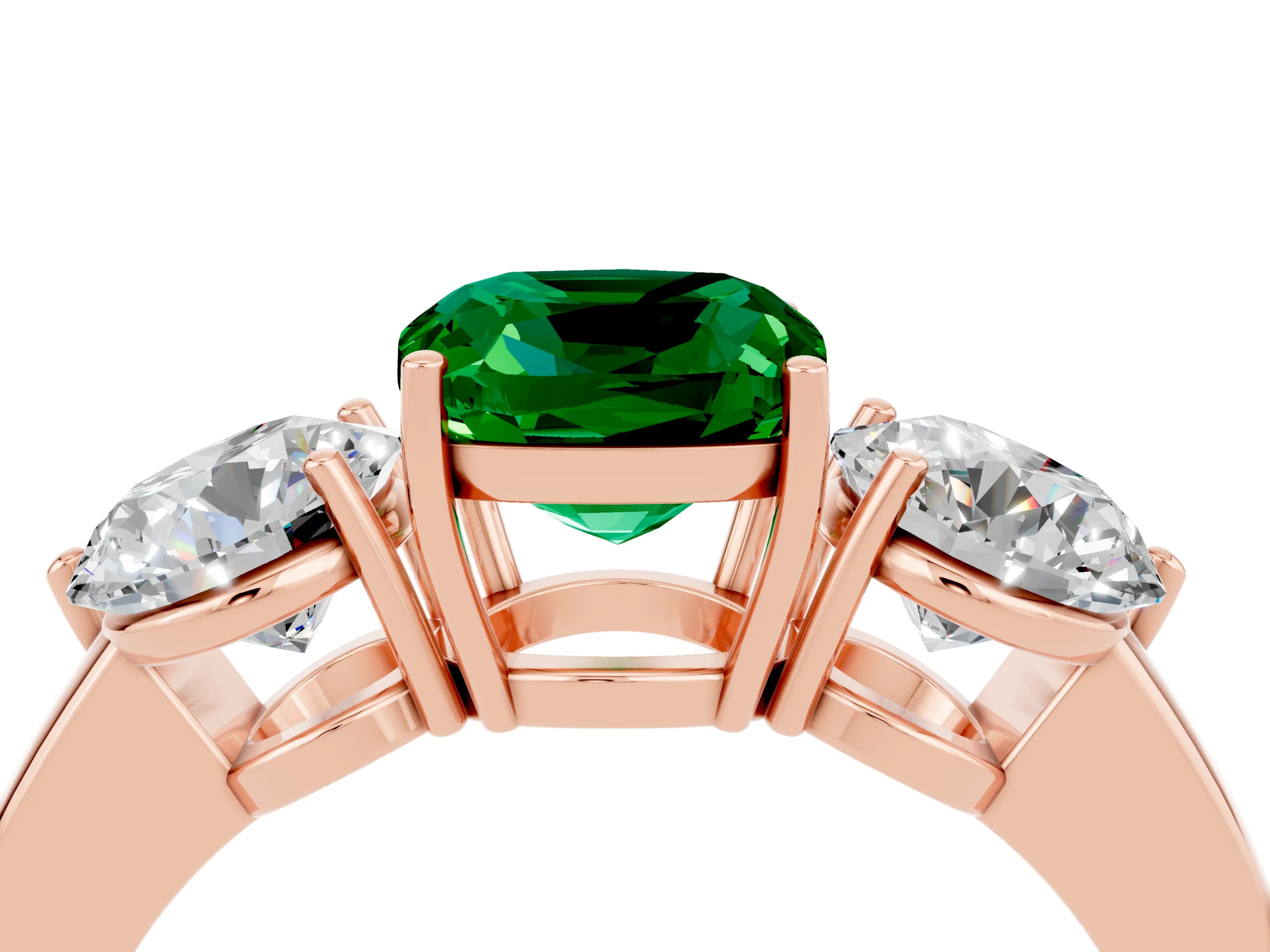 Rose gold Cushion Cut Emerald Three-Stone Ring with Prong Setting and Classic Band_4