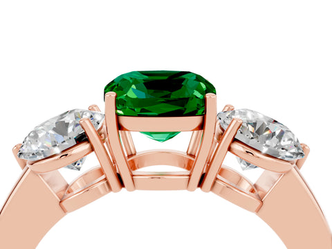 Rose gold Cushion Cut Emerald Three-Stone Ring with Prong Setting and Classic Band_4