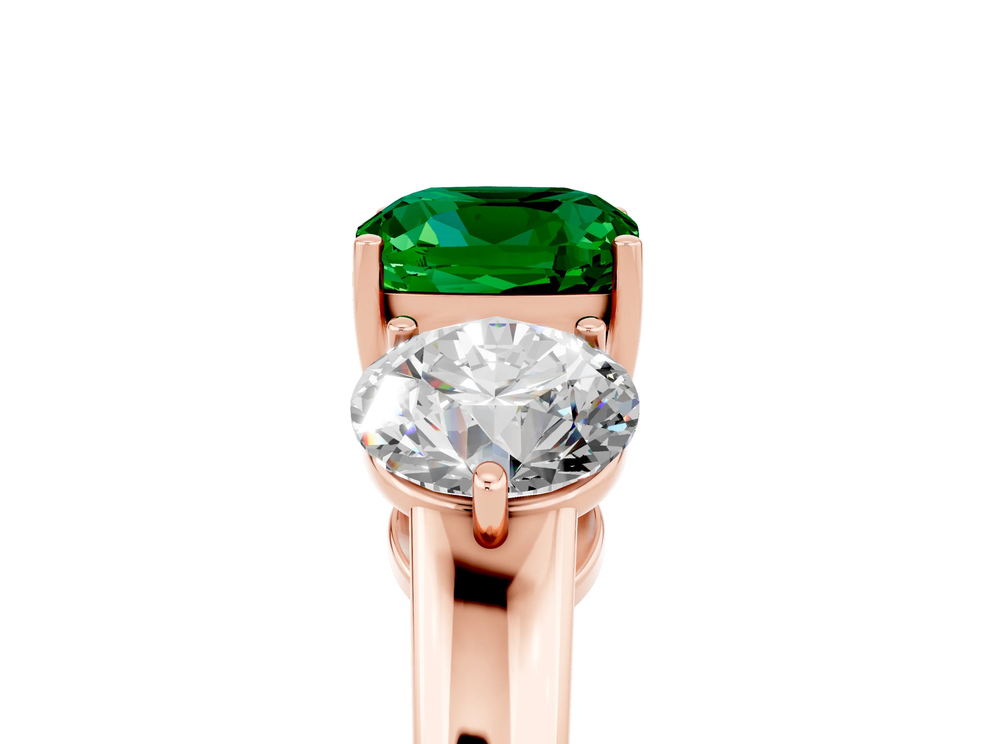 Rose gold Cushion Cut Emerald Three-Stone Ring with Prong Setting and Classic Band_5