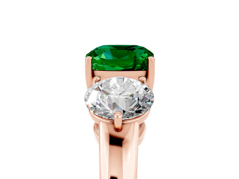 Rose gold Cushion Cut Emerald Three-Stone Ring with Prong Setting and Classic Band_5