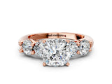 Rose gold Cushion Cut Five-Stone Prong Set Diamond Ring with Classic Band_46