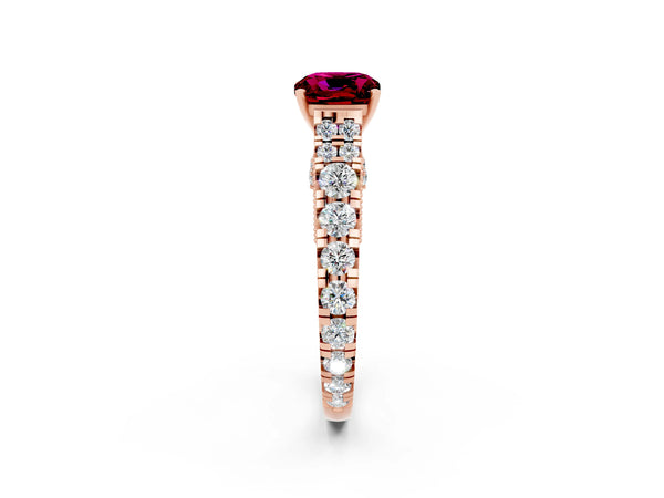 Rose gold Cushion Cut Garnet Classic Solitaire Ring with Pavé Band and Four-Prong Setting