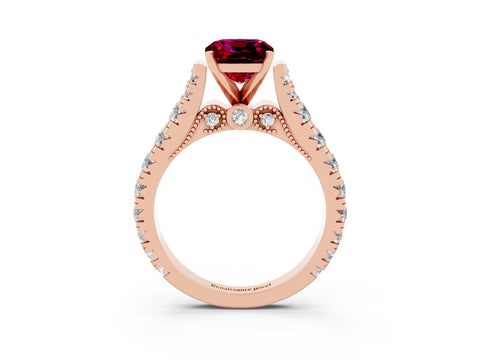 Rose gold Cushion Cut Garnet Classic Solitaire Ring with Pavé Band and Four-Prong Setting_3