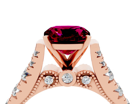 Rose gold Cushion Cut Garnet Classic Solitaire Ring with Pavé Band and Four-Prong Setting_4