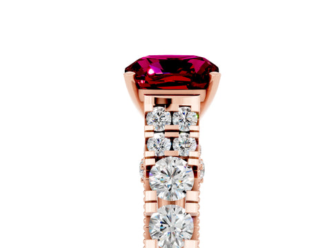 Rose gold Cushion Cut Garnet Classic Solitaire Ring with Pavé Band and Four-Prong Setting_5