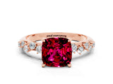 Rose gold Cushion Cut Garnet Cluster Side Stone Solitaire Ring with Prong Setting_24