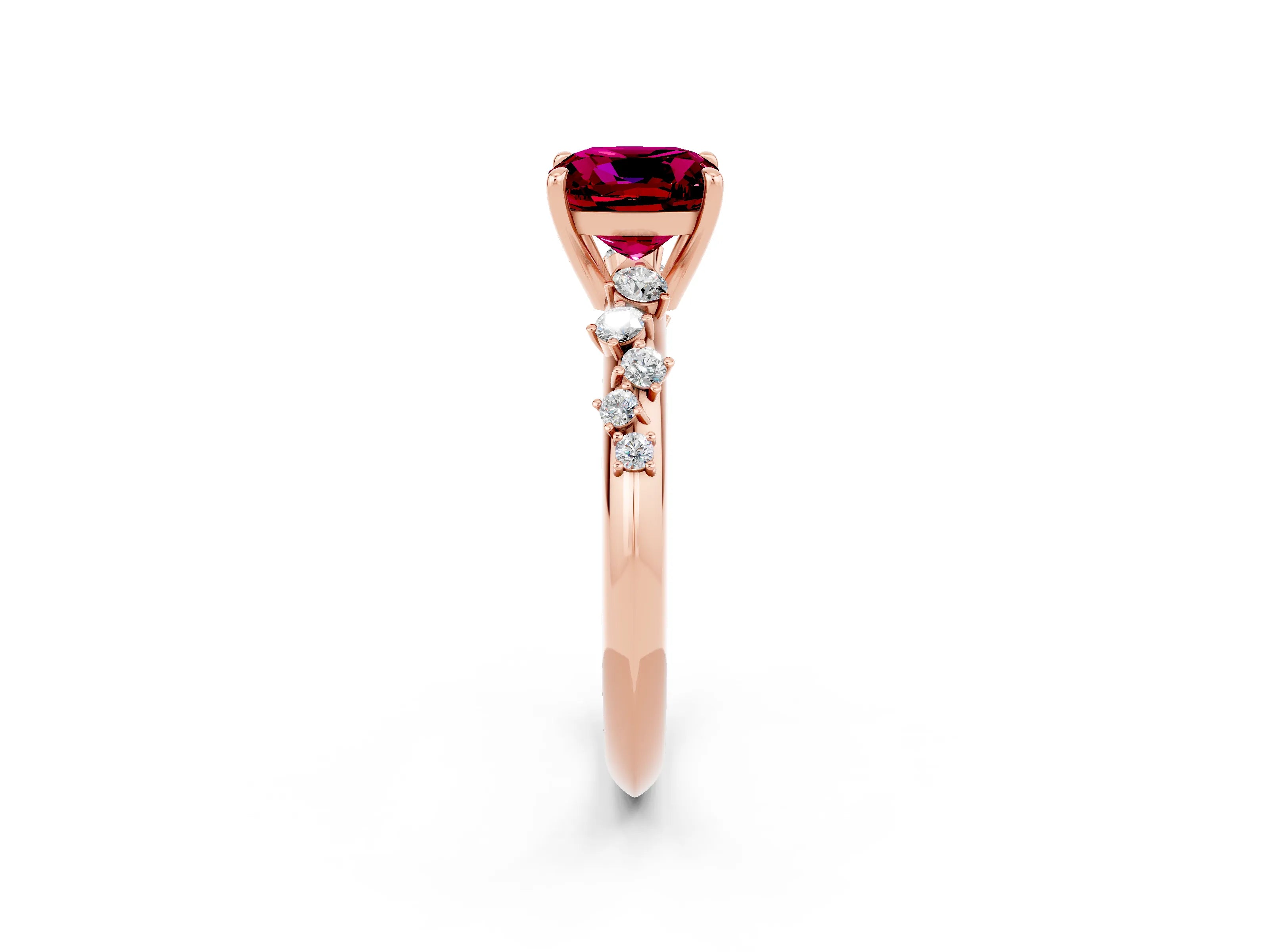 Rose gold Cushion Cut Garnet Cluster Side Stone Solitaire Ring with Prong Setting_26