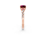 Rose gold Cushion Cut Garnet Cluster Side Stone Solitaire Ring with Prong Setting_26
