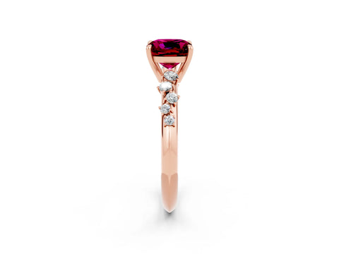 Rose gold Cushion Cut Garnet Cluster Side Stone Solitaire Ring with Prong Setting_26