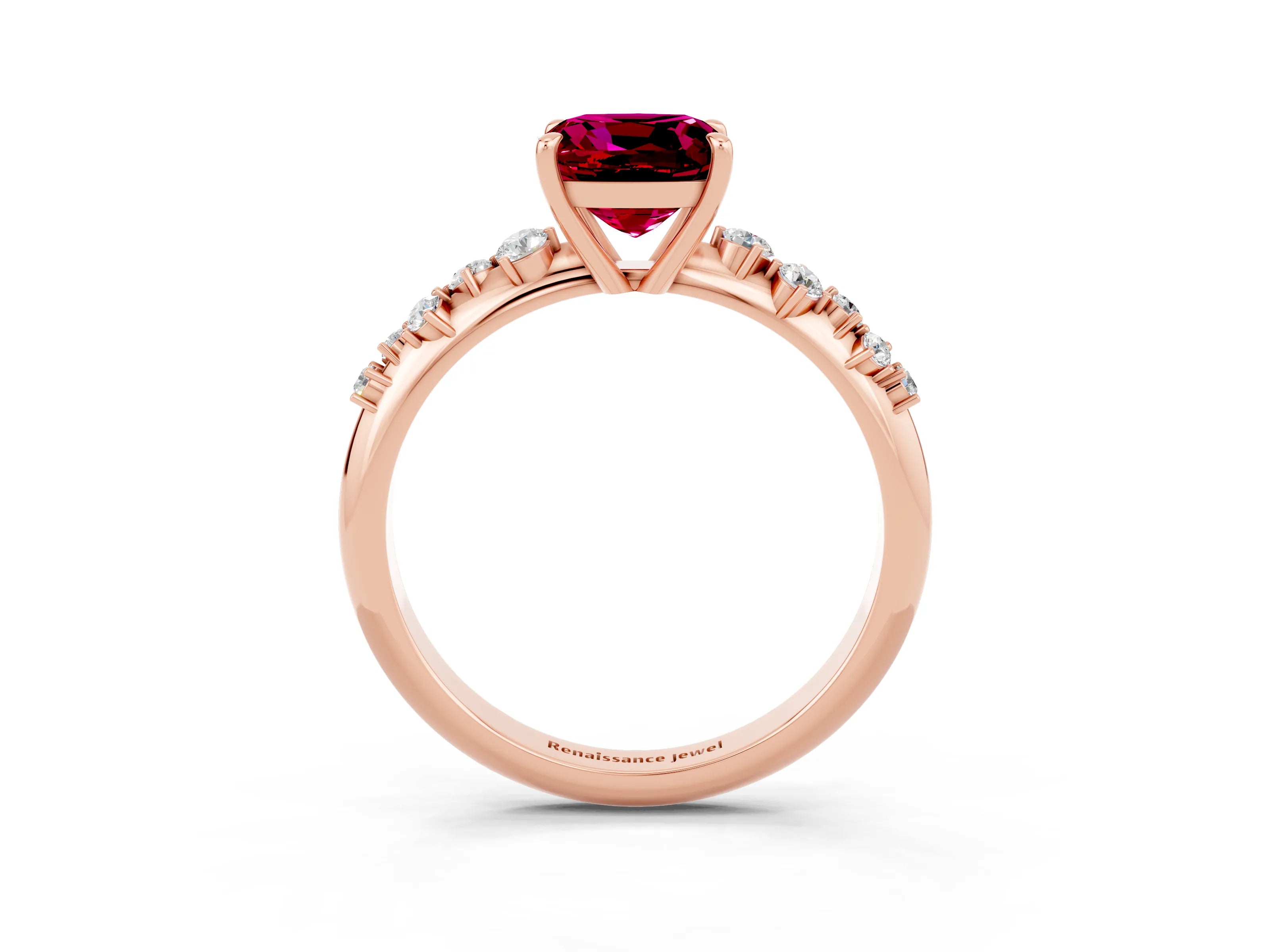Rose gold Cushion Cut Garnet Cluster Side Stone Solitaire Ring with Prong Setting_27