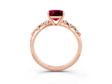 Rose gold Cushion Cut Garnet Cluster Side Stone Solitaire Ring with Prong Setting_27