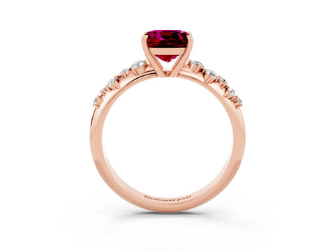 Rose gold Cushion Cut Garnet Cluster Side Stone Solitaire Ring with Prong Setting_27