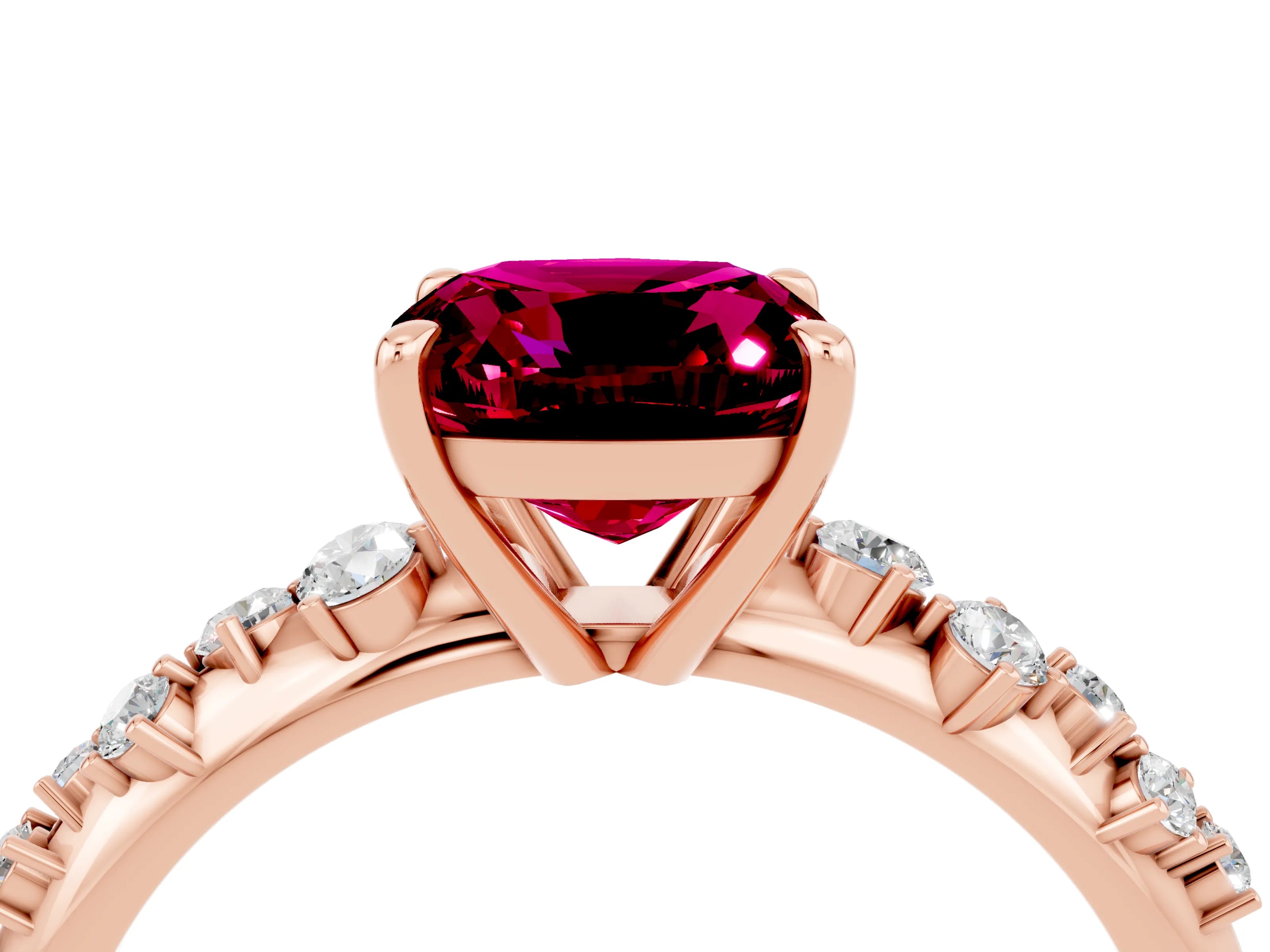 Rose gold Cushion Cut Garnet Cluster Side Stone Solitaire Ring with Prong Setting_28