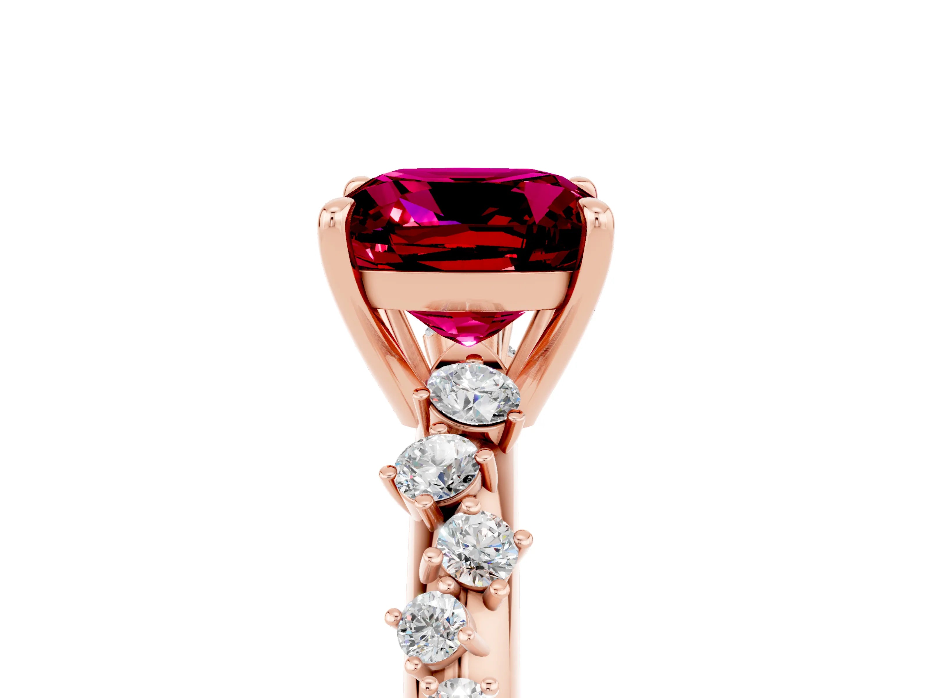 Rose gold Cushion Cut Garnet Cluster Side Stone Solitaire Ring with Prong Setting_29