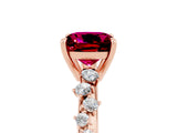 Rose gold Cushion Cut Garnet Cluster Side Stone Solitaire Ring with Prong Setting_29