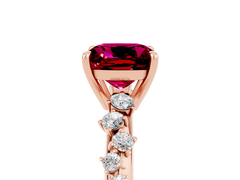 Rose gold Cushion Cut Garnet Cluster Side Stone Solitaire Ring with Prong Setting_29