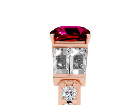 Rose gold Cushion Cut Garnet Engagement Ring with Baguette Side Stones and Channel Set Band_5