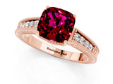 Rose gold Cushion Cut Garnet Engagement Ring with Milgrain Channel Set Band and Prong Setting_1