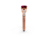 Rose gold Cushion Cut Garnet Engagement Ring with Milgrain Channel Set Band and Prong Setting_2